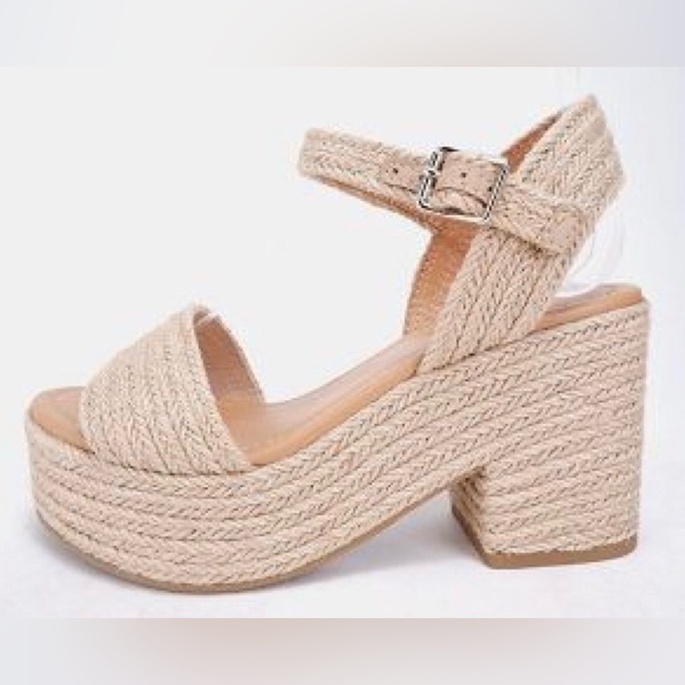 Soda- CASTLE Nude Woven Jute Wedge Heel Sandal in Size 7 - Picture 7 of 16